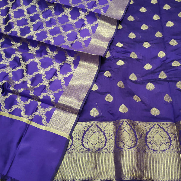 Purple Golden Zari Banarasi Silk Suit
