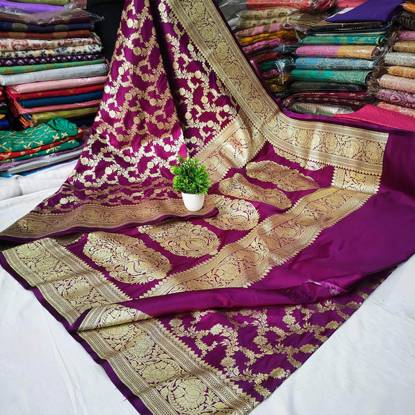 Purple Handloom Katan Silk Banarasi Saree