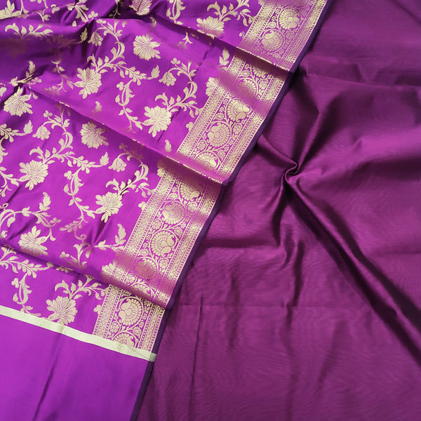 Purple Plain Organza Banarasi Suit With Magenta Dupatta