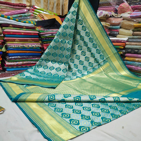 Rama Green Handloom Tissue Silk Banarasi Saree