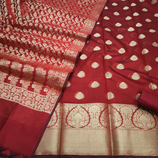 Red Golden Zari Banarasi Silk Suit