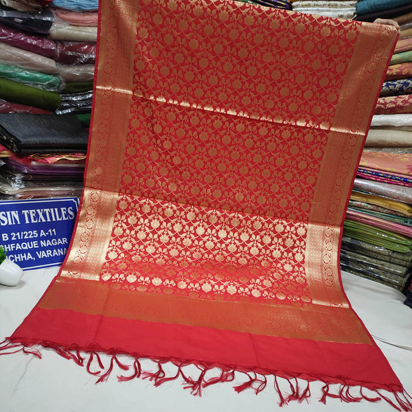 Red Handloom Pure Katan Silk Banarasi Dupatta