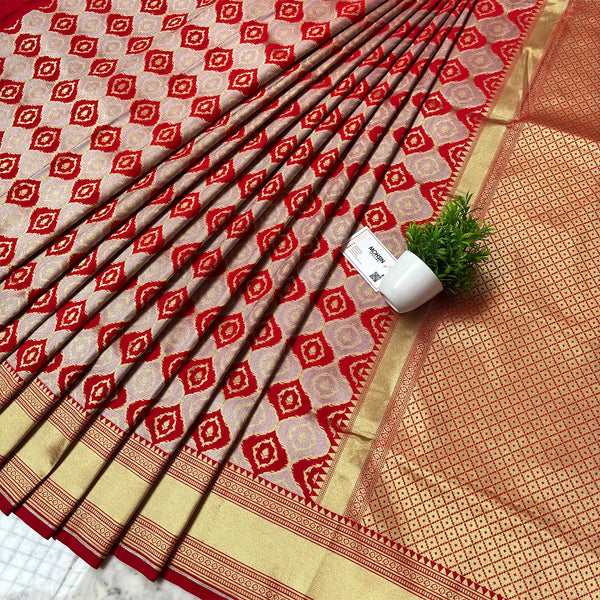 Red Handloom Tissue Silk Banarasi Saree