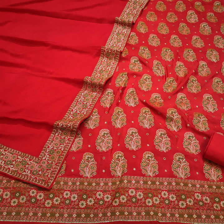 Red Mix Zari Semi Georgette Silk Banarasi Suit