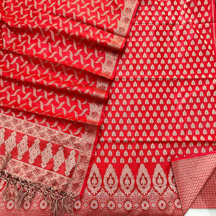 Red Resham Zari Banarasi Cotton Silk Salwar Suit