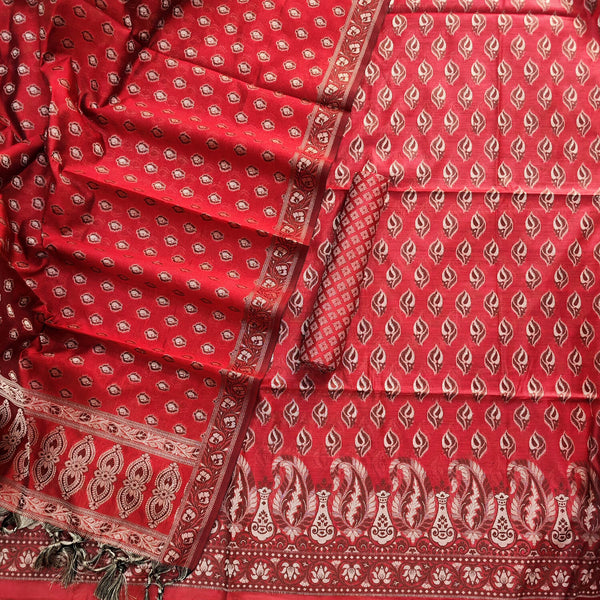 Red Resham Zari Cotton Silk Banarasi Suit