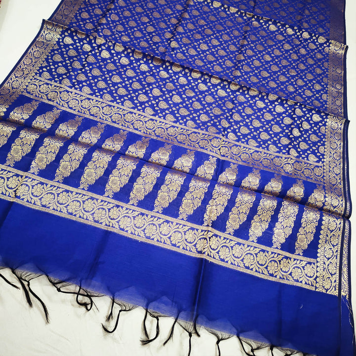 Royal Blue Diya Pattern Banarasi Silk Dupatta