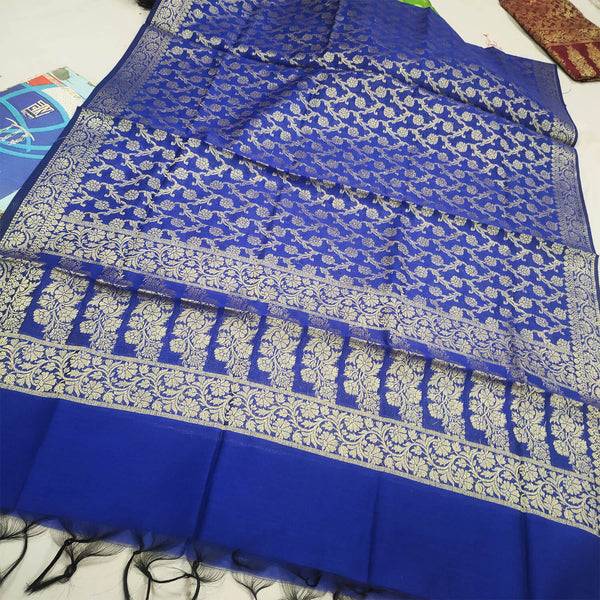 Royal Blue Golden Zari Banarasi Silk Dupatta
