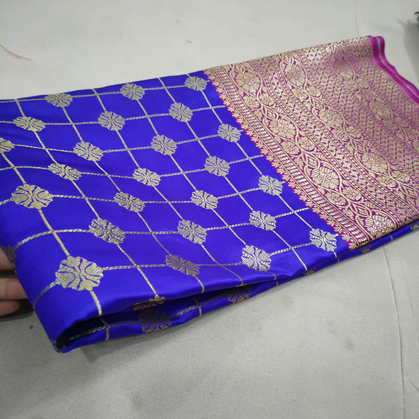 Royal Blue Off Lahenga Pattern Katan Silk Fabric