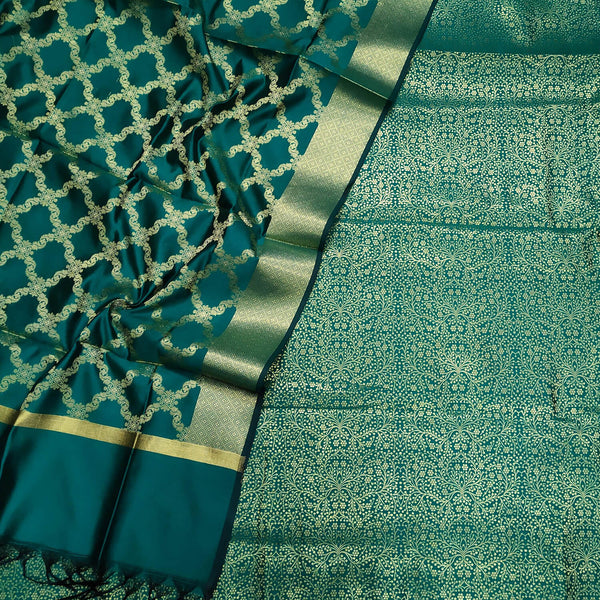 Sea Green Dhaniya Golden Zari Satin Banarasi Suit