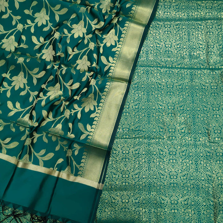Sea Green Dhaniya Satin Silk Banarasi Suit