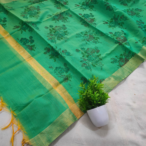 Sea Green Floral Digital Print Banarasi Silk Dupatta