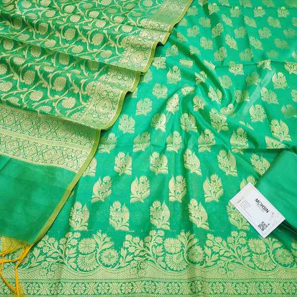 Sea Green Golden Zari Banarasi Silk Suit