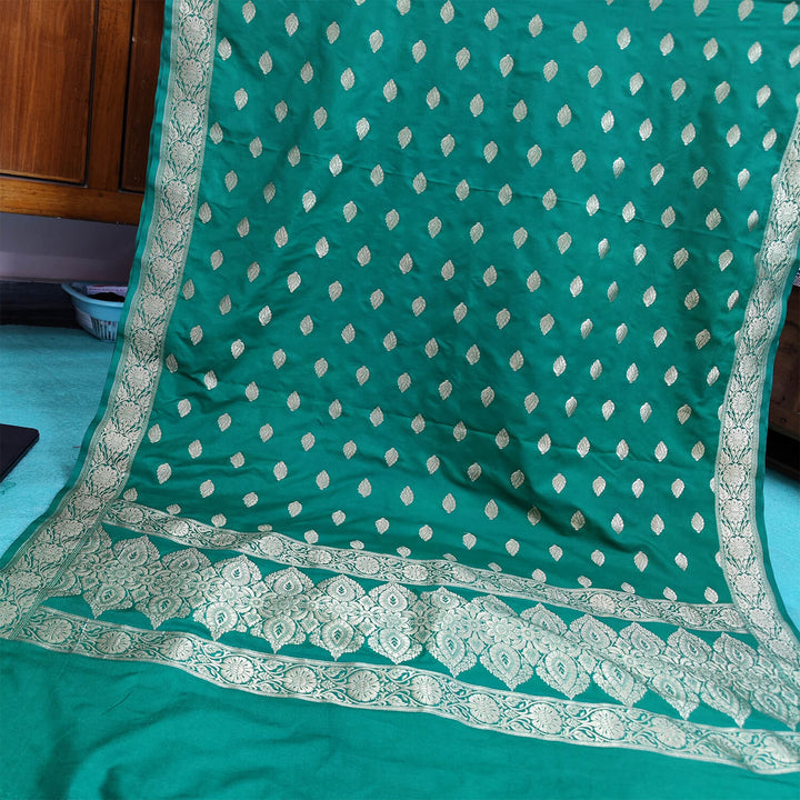 Sea Green Handloom Pure Katan Silk Banarasi Dupatta