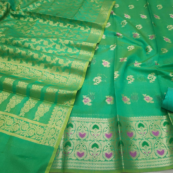 Sea Green Meenakari Golden Zari Banarasi Silk Suit