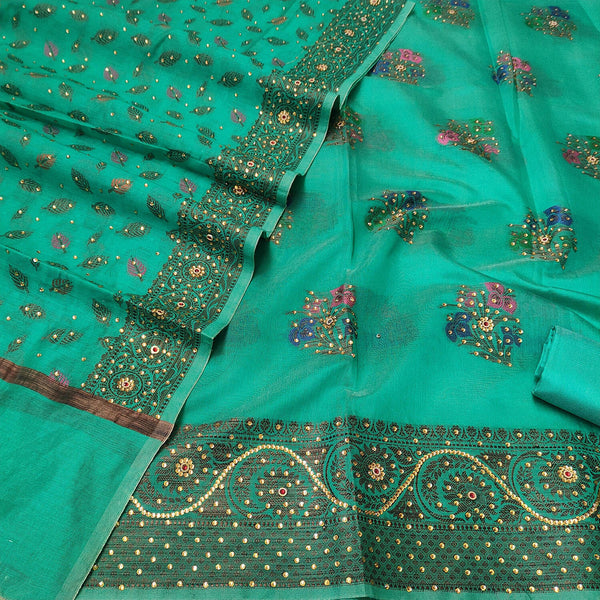 Sea Green Meenakari Stone Work Banarasi Silk Suit