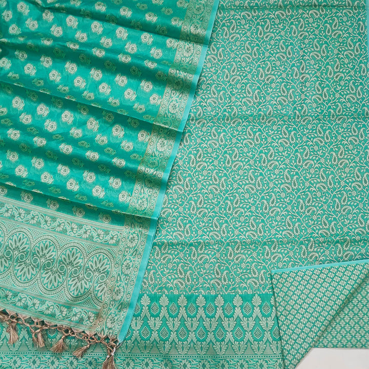 Sea Green Punjabi Cotton Silk Banarasi Suit