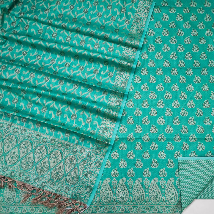Sea Green Punjabi Festive Cotton Silk Banarasi Suit