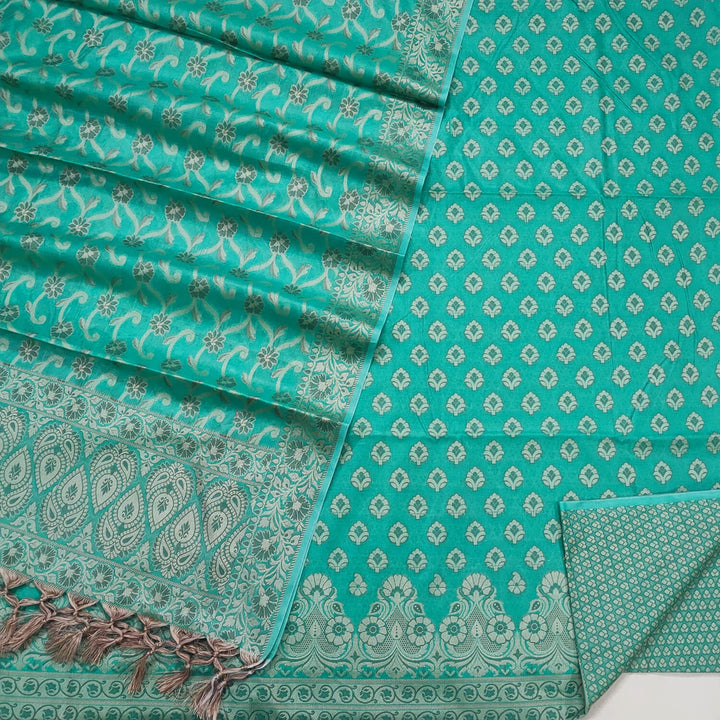Sea Green Punjabi Resham Work Cotton Silk Banarasi Suit