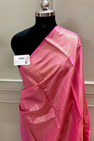 Sreeleela Pink Zari Banarasi Silk Saree