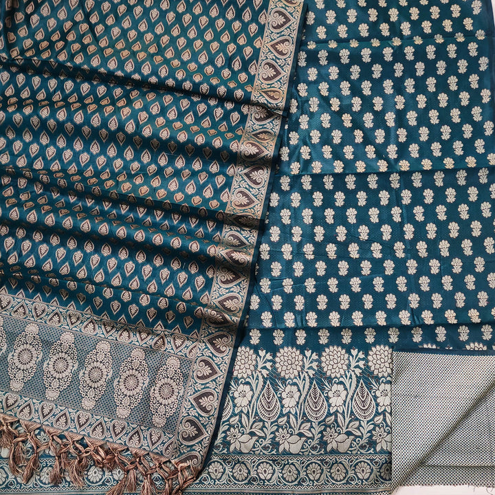 Teal Punjabi Cotton Silk Banarasi Suit