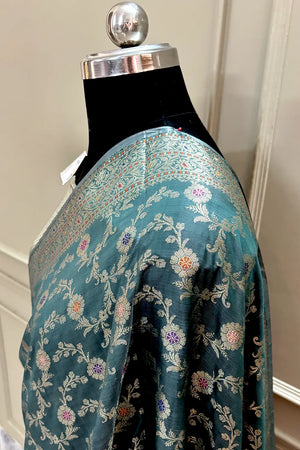 Teal Zari Banarasi Silk Saree