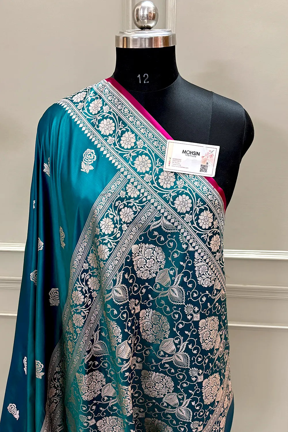 Teal Rose Buti Katan Silk Banarasi Saree