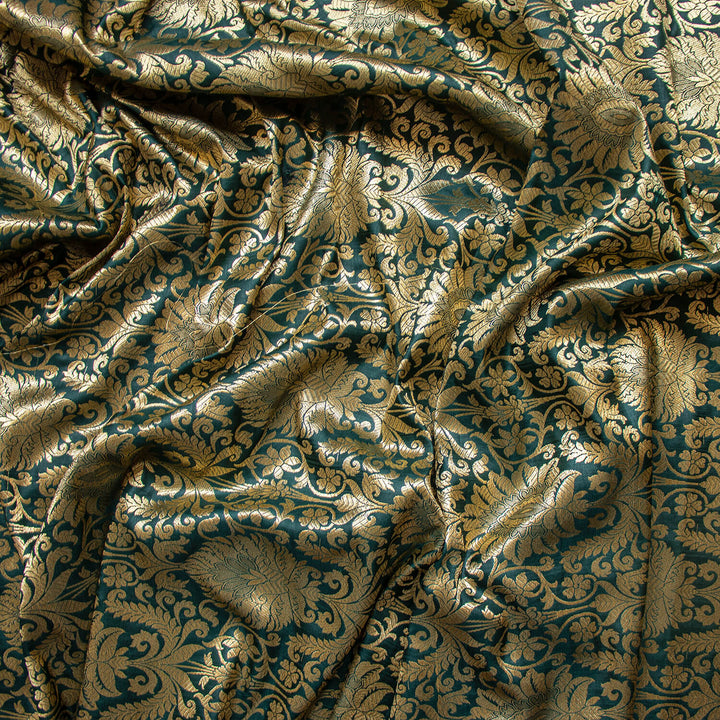 Teal Zari Work Katan Brocade Silk Fabric
