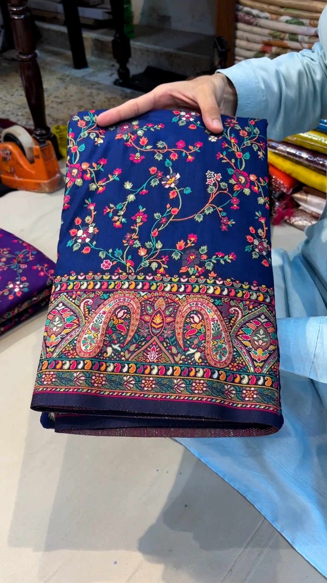 Navy Blue Pashmina Silk Banarasi Saree