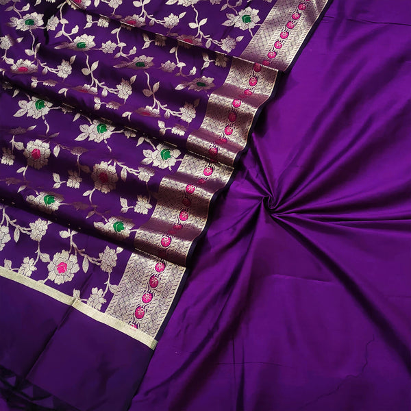 Violet Plain Banarasi Silk Suit With Meenakari Dupatta