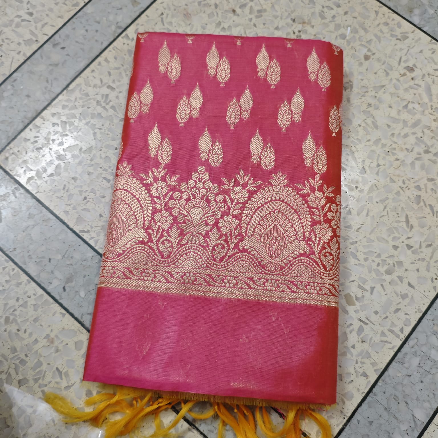 Pink Golden Zari Banarasi Silk Suit