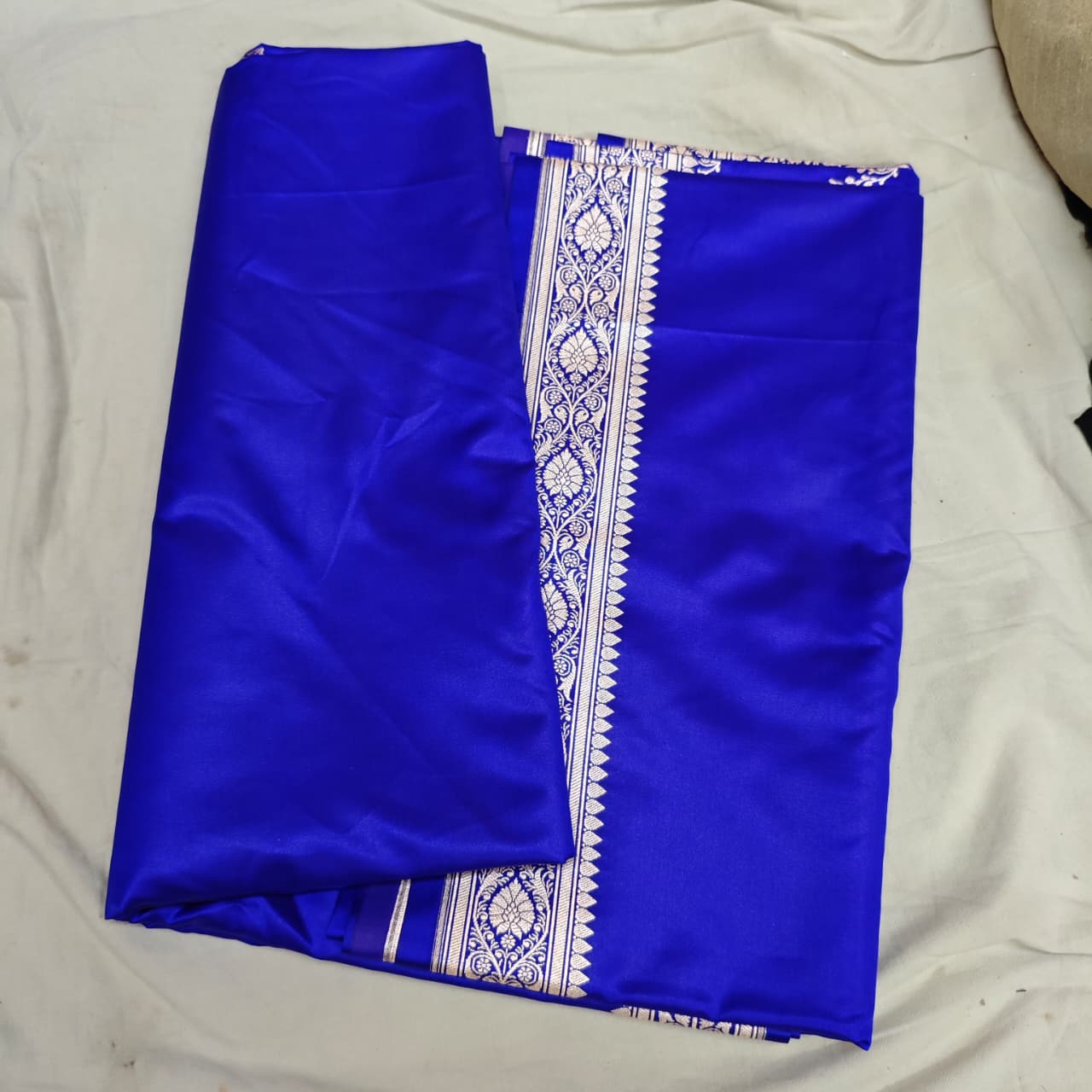 Blue Zari Border Katan Silk Banarasi Saree
