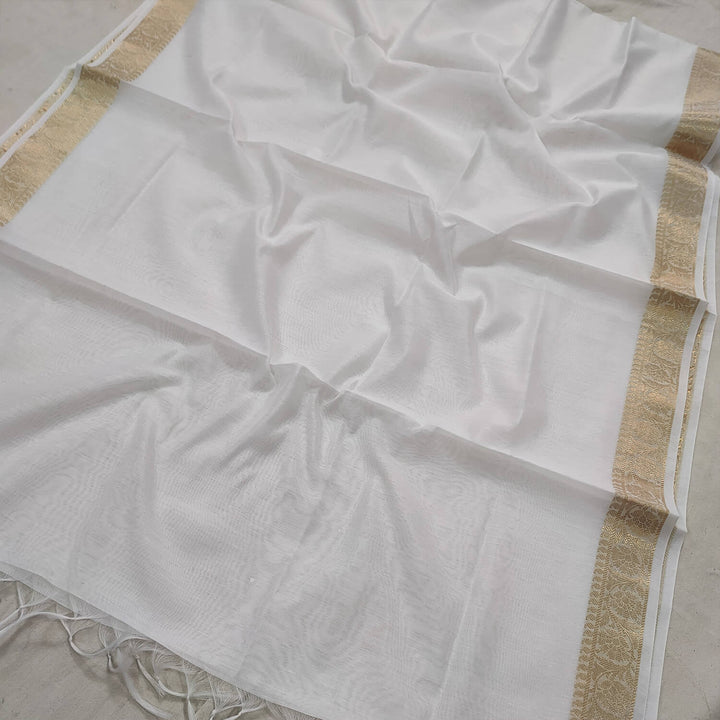 White Double Border Organza Silk Banarasi Dupatta