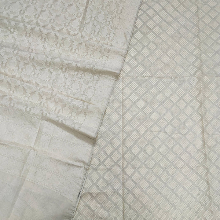 White Dyeable Cotton Silk Banarasi Suit