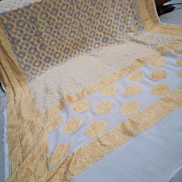 White Dyeable Handloom Georgette Silk Banarasi Dupatta