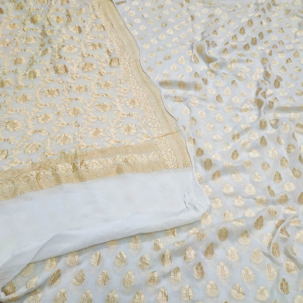 White Dyeable Handloom Georgette Silk Banarasi Suit
