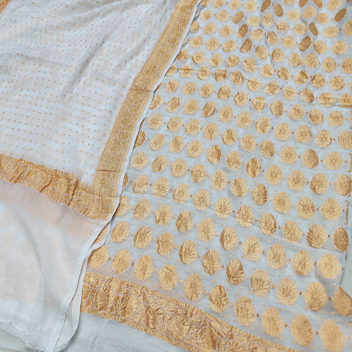 White Dyeable Handloom Georgette Silk Banarasi Suit