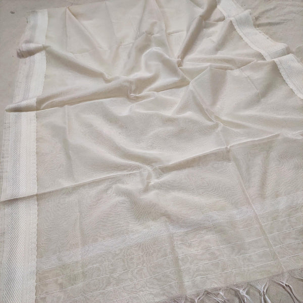 White Silver Zari Banarasi Silk Dupatta