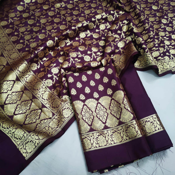 Wine Handloom Pure Katan Silk Banarasi Suit