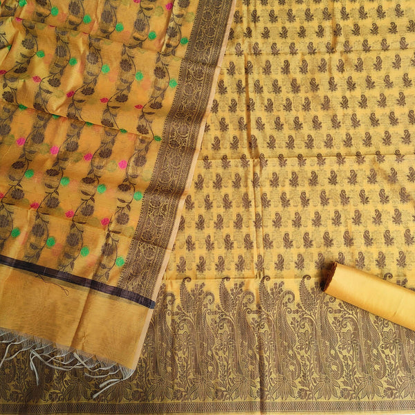 Yellow Copper Resham Zari Cotton Silk Banarasi Suit