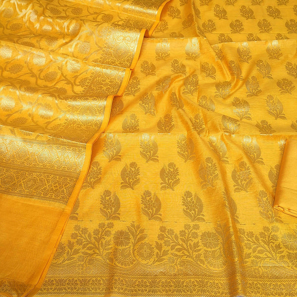 Yellow Golden Zari Banarasi Silk Suit