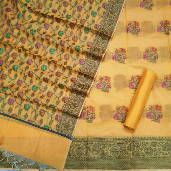 Yellow Meenakari Copper Zari Banarasi Silk Suit