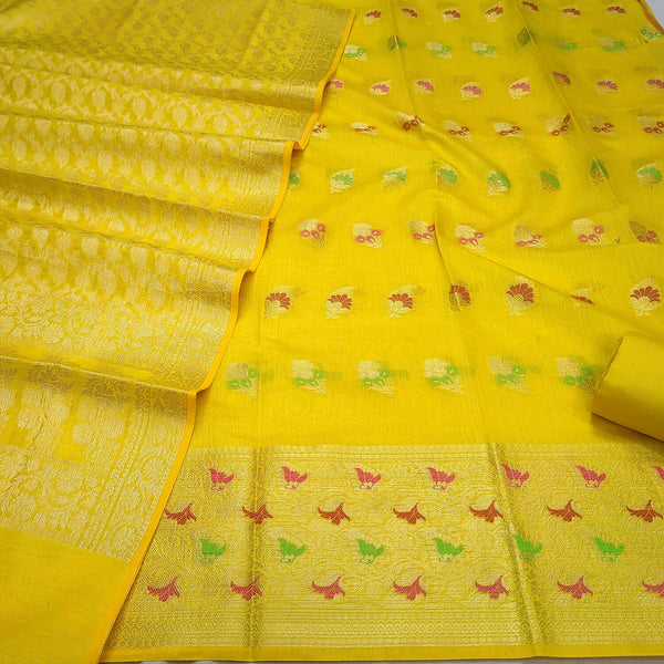 Yellow Meenakari Golden Zari Banarasi Silk Suit