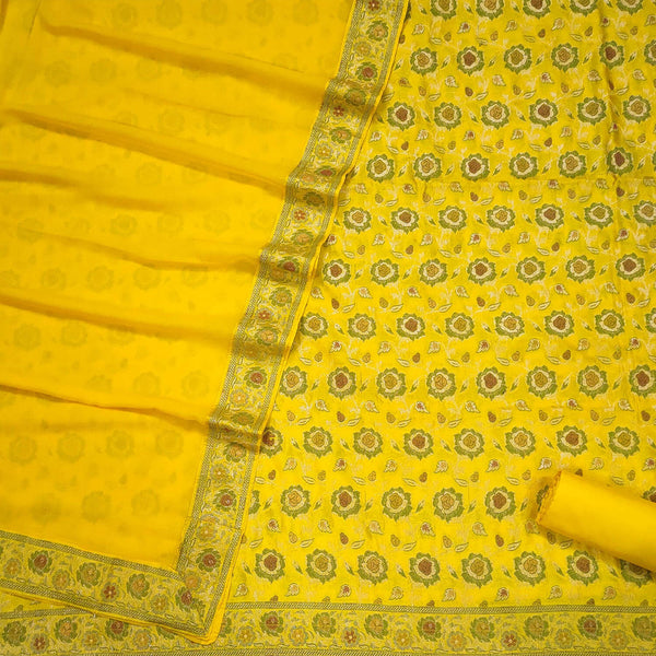 Yellow Meenakari Semi Georgette Silk Banarasi Suit