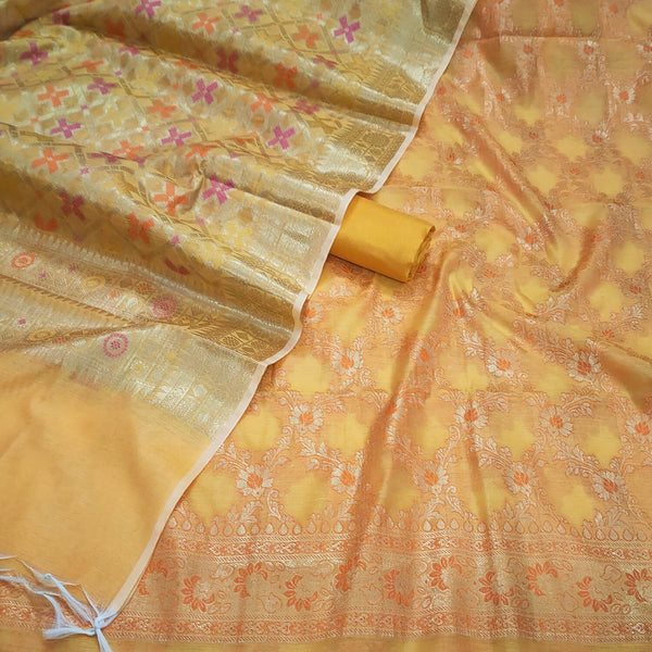 Yellow Orange Meenakari Banarasi Silk Suit