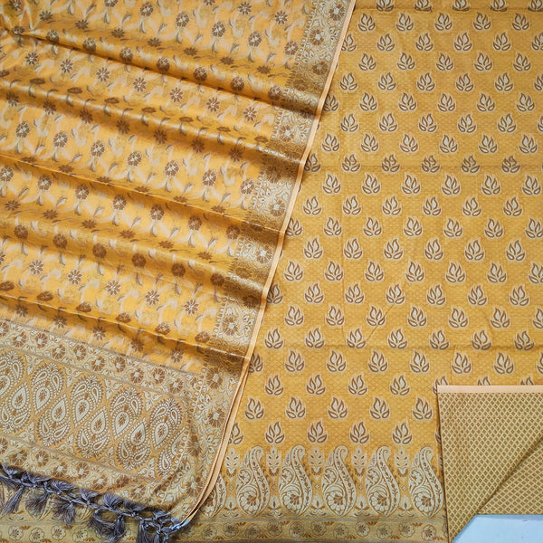 Yellow Punjabi Festive Cotton Silk Banarasi Suit