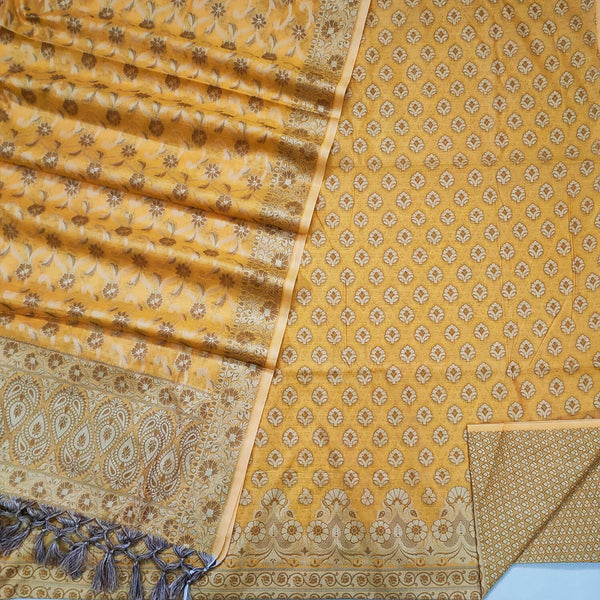 Yellow Punjabi Resham Work Cotton Silk Banarasi Suit