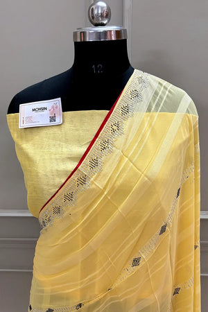 Yellow Siroski Work Georgette Silk Saree