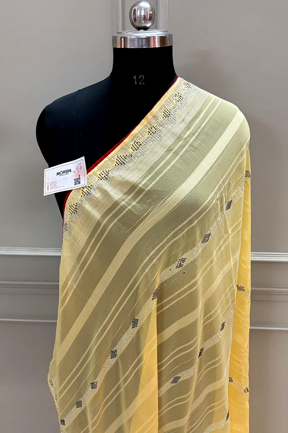 Yellow Siroski Work Georgette Silk Saree