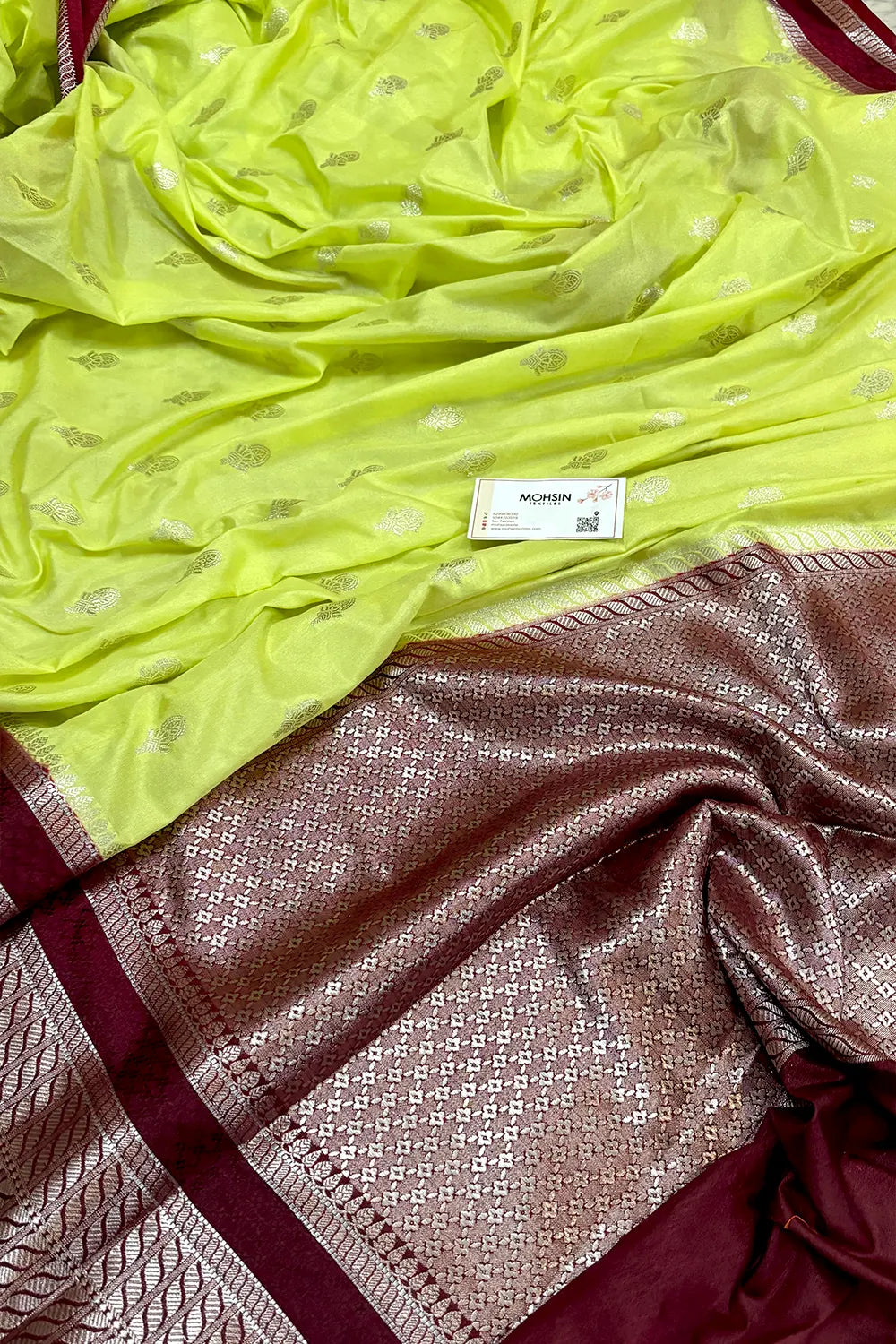 Yellow and Maroon Georgette Silk Banarasi Saree